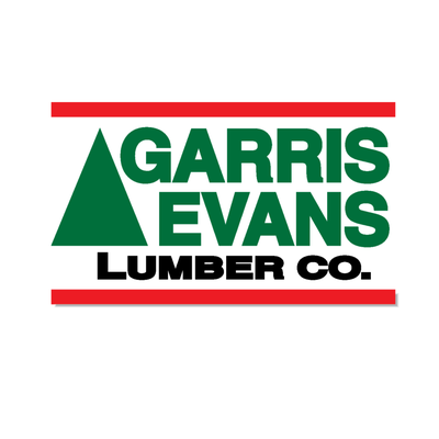 The logo for garris evans lumber co. is green and red.