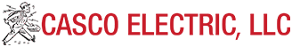 CASCO ELECTRIC, LLC logo with red text and an illustrated electrician on a white background