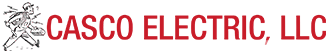 CASCO ELECTRIC, LLC logo with red text and a small line-art electrician graphic