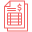 Red calculator icon with dollar sign and chart on a light background