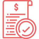 Red receipt with dollar sign and a check mark in a circle