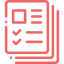Red checklist icon with checkmarks inside a rounded square border.