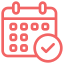 Red calendar icon with a white checkmark badge