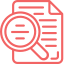 Red document with a magnifying glass icon, representing search or document inspection.