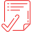 Red checklist icon with lines, a check mark, and a small pencil in the corner.