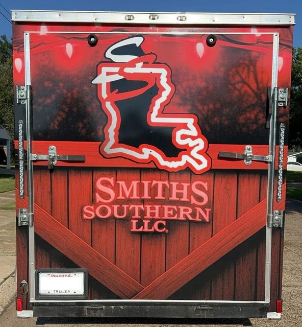 The back of a smiths southern llc trailer