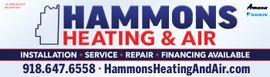 Hammons Heating & Air logo and banner with installation, service, repair, financing available, phone number and website