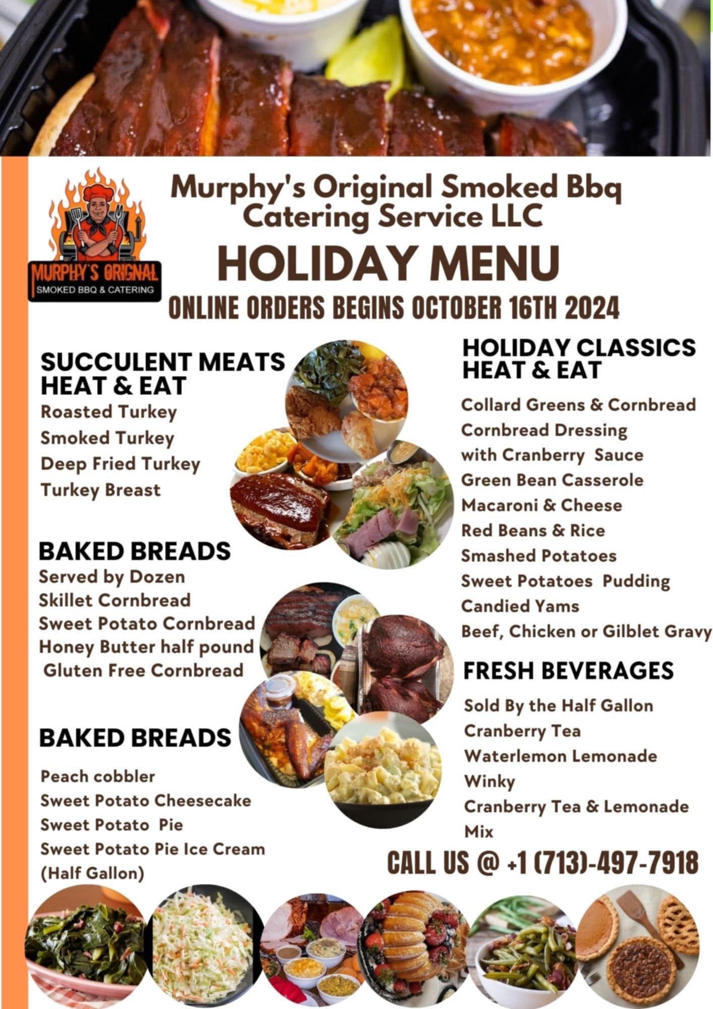 A menu for murphy 's original smoked bbq catering service llc.
