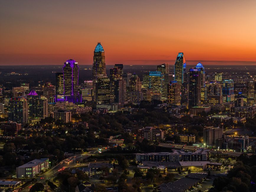 The downtown Charlotte skyline lit up at night
