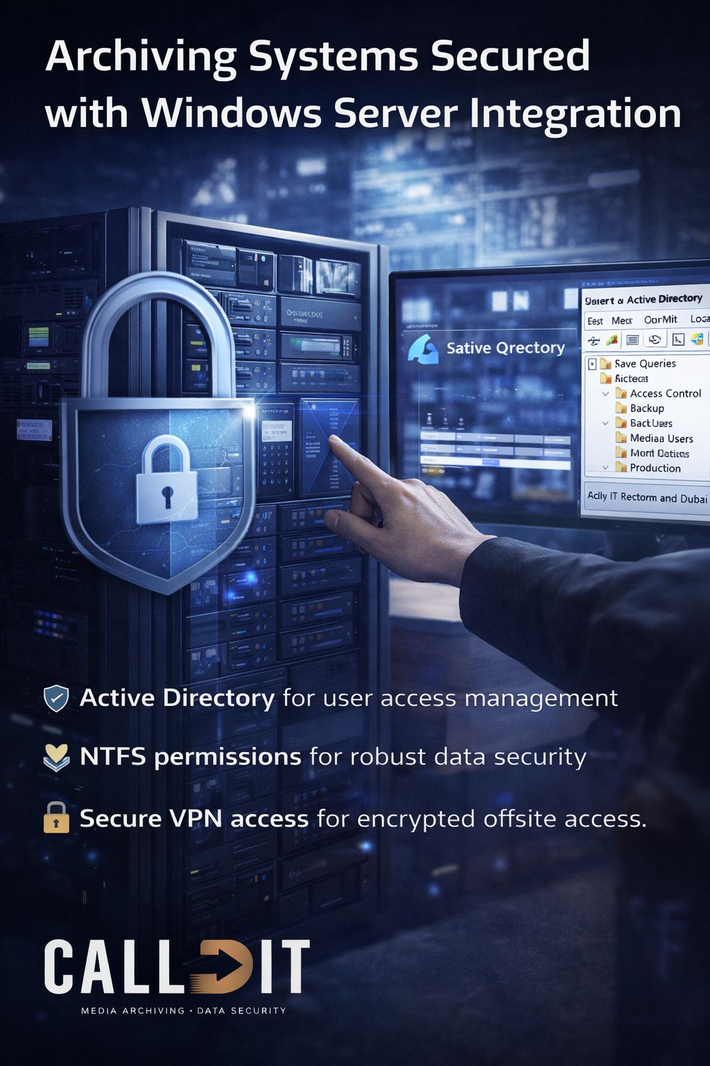 CALLIT IT INFRASTRUCTURE archiving systems secured with Windows Server integration in Dubai featuring Active Directory data security centralized storage and enterprise backup solutions