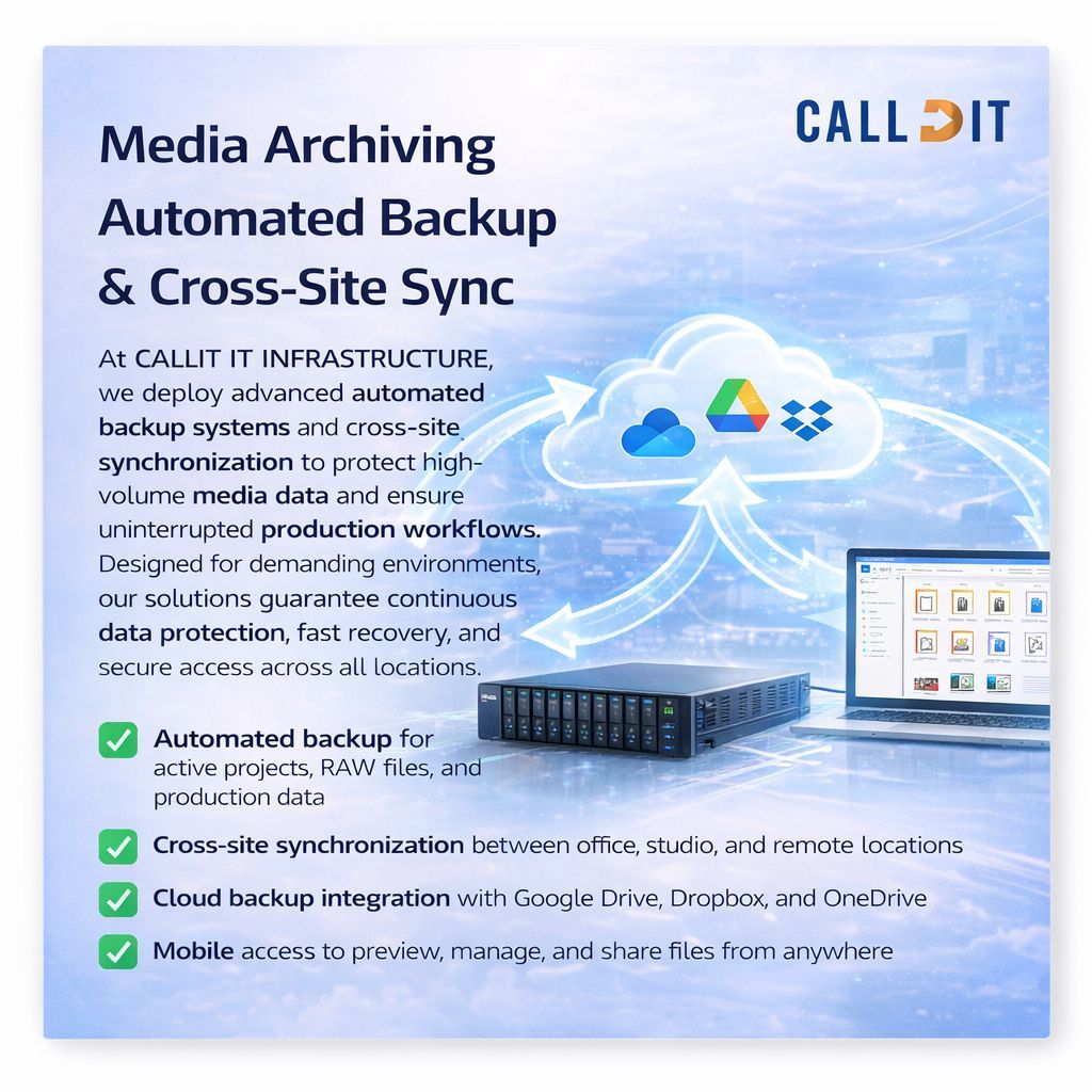 CALLIT IT INFRASTRUCTURE media archiving automated backup and cross-site synchronization system in Dubai with cloud integration secure data protection and high-speed production workflows