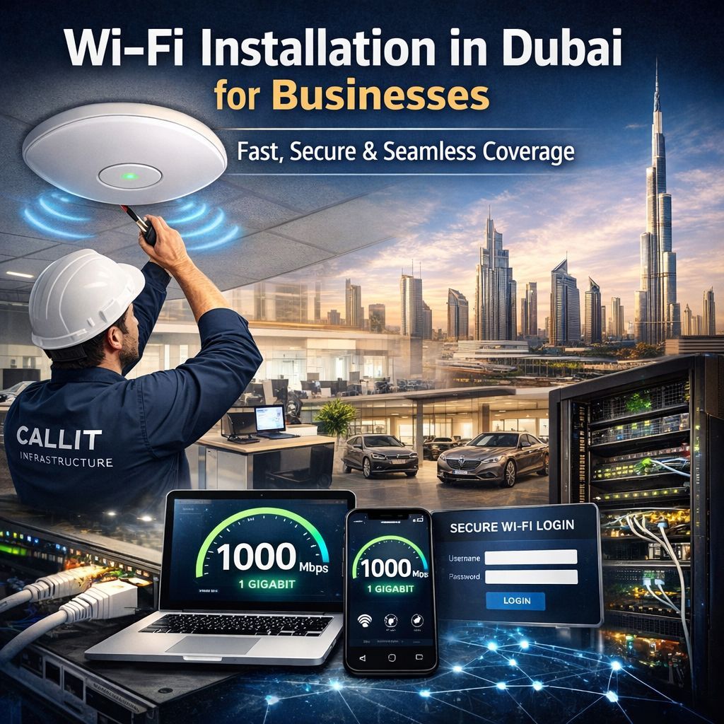 Enterprise office with ceiling-mounted Wi-Fi access points ensuring seamless connectivity