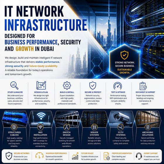 CALLIT IT INFRASTRUCTURE IT network infrastructure in Dubai designed for business performance, security and growth with structured cabling, WiFi installation, switch design, server systems, CCTV systems, archiving solutions, network security, documentation, support, and future-ready scalability