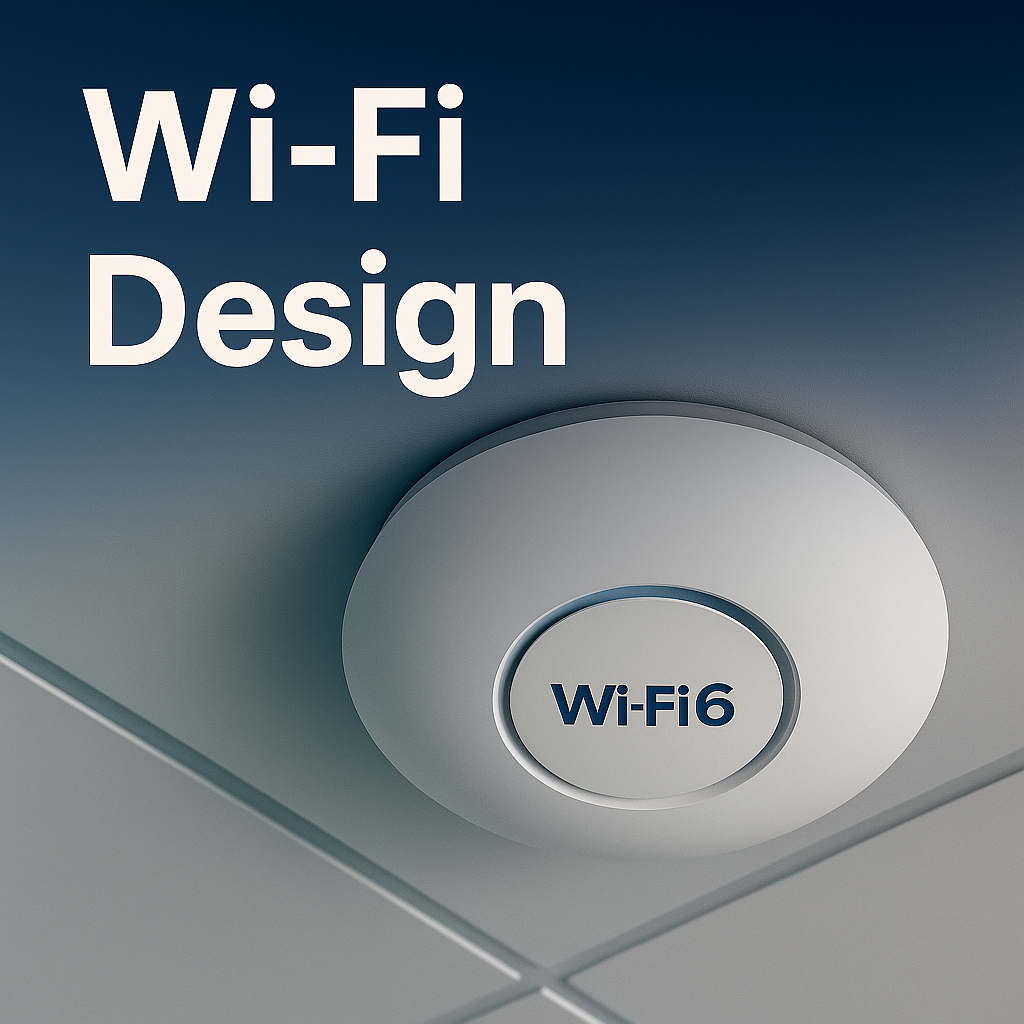 Ceiling-mounted Wi-Fi 6 access point professionally installed in a modern Dubai office for seamless wireless coverage.
