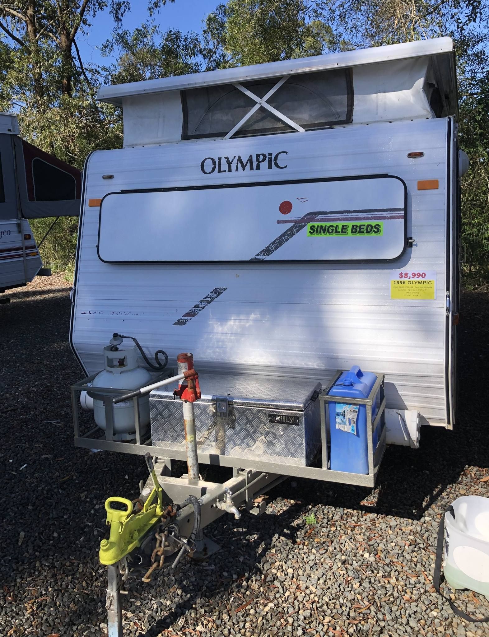 A White and Grey Olympic Camper Trailer With a Pop-up Roof — Great Lakes Caravans & RV P/L In Taree, NSW