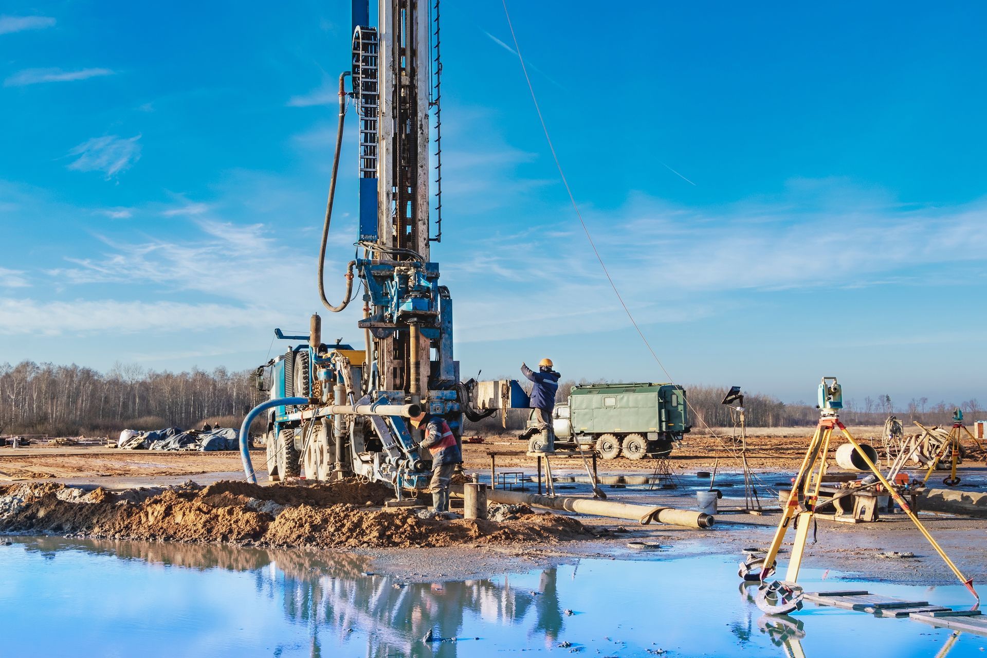 Drilling rig at work on a construction site