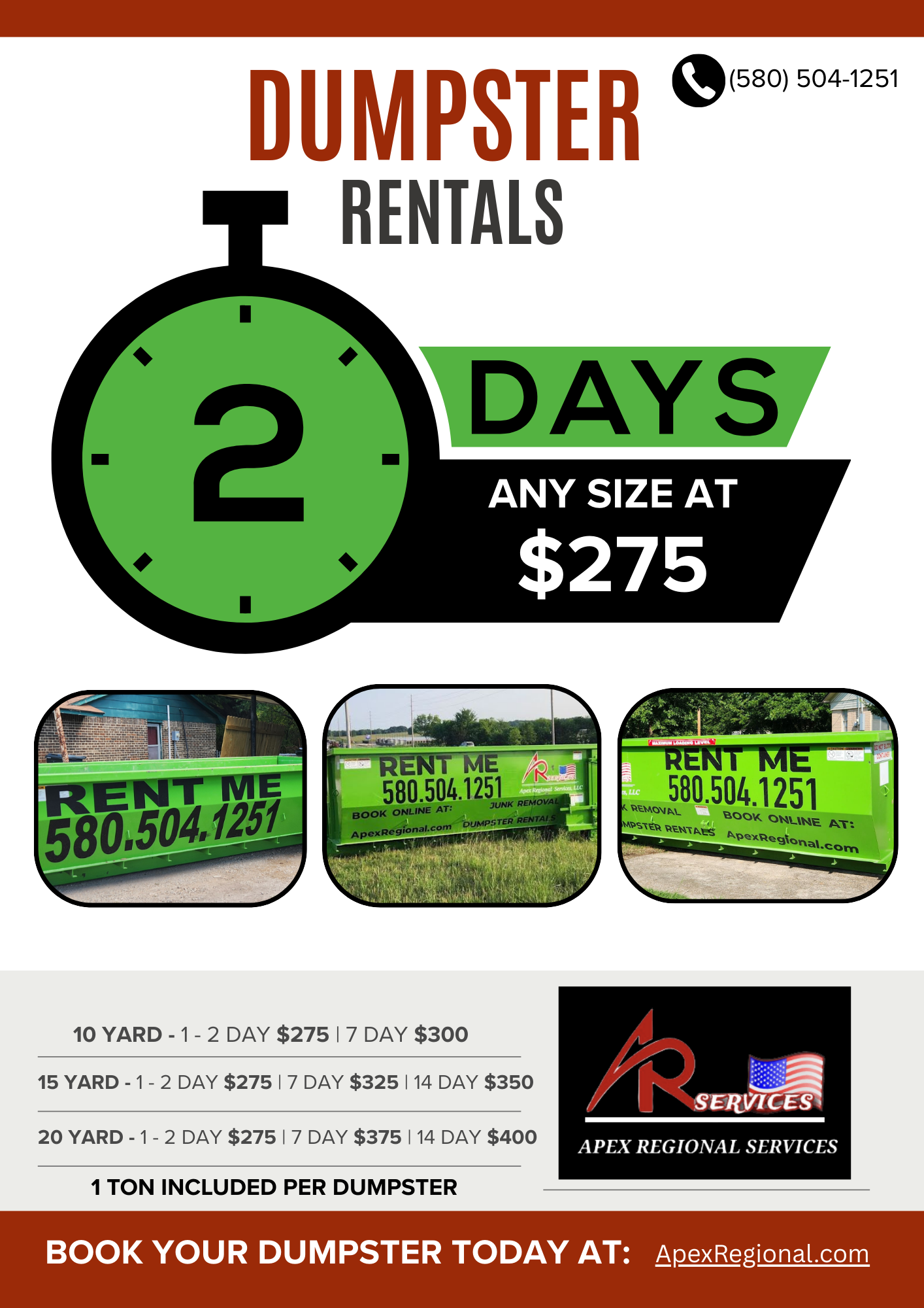 Advertisement for dumpster rentals: 