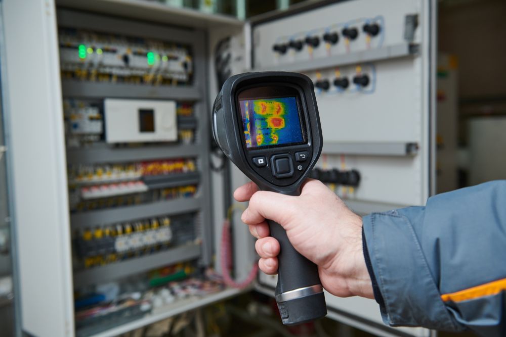 A Person Is Holding A Thermal Camera In Front Of A Control Panel — Cairns Excel Electrics In Cairns North, QLD