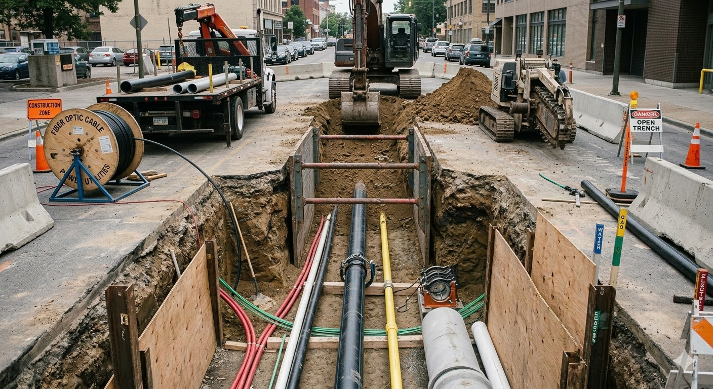 A person is operating an excavator on a construction site.