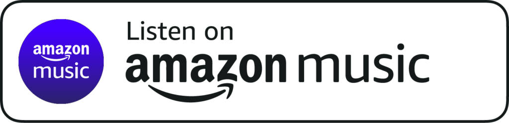 Listen on Amazon Music logo with purple icon and black text on white background