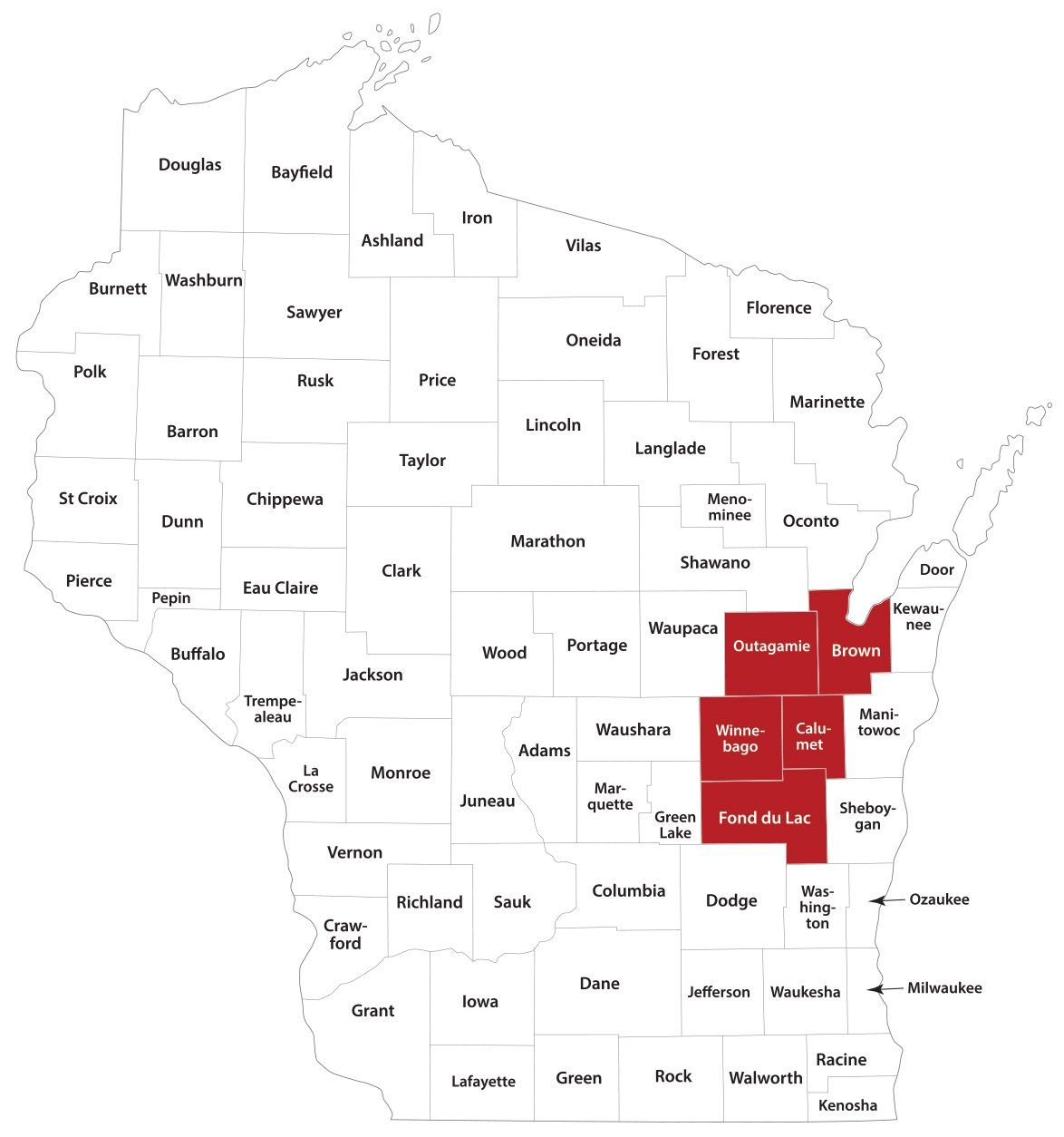 Service Areas — Little Chute, WI — BowTie Carpet Cleaning LLC