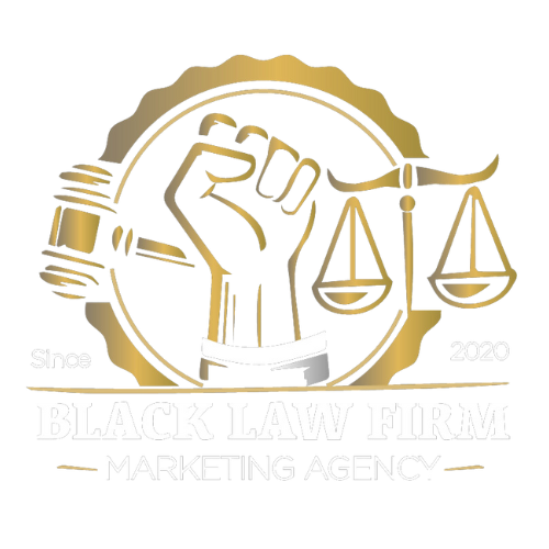 A gold logo featuring a raised fist, a gavel, and scales of justice inside a circle, reading