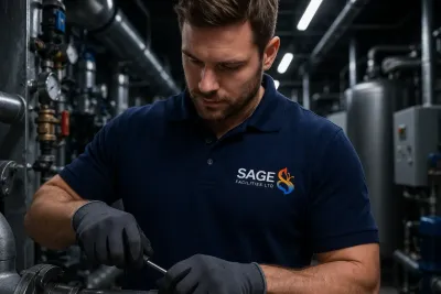 Sage Facilities engineer inspecting a commercial heating system