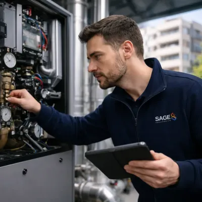 Sage Facilities engineer carrying out commercial boiler maintenance in London