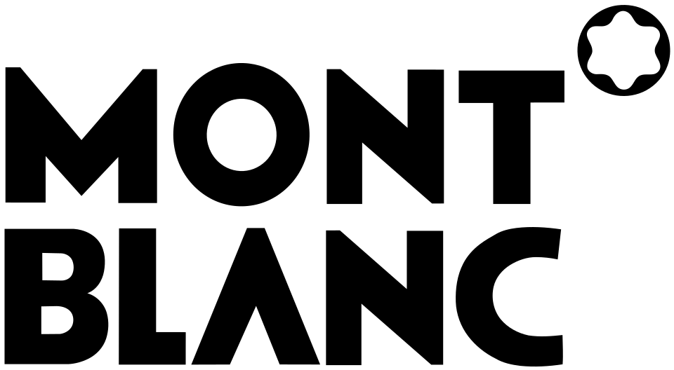 Il logo Montblanc nero con l'emblema caratteristico della montagna innevata in alto a destra.