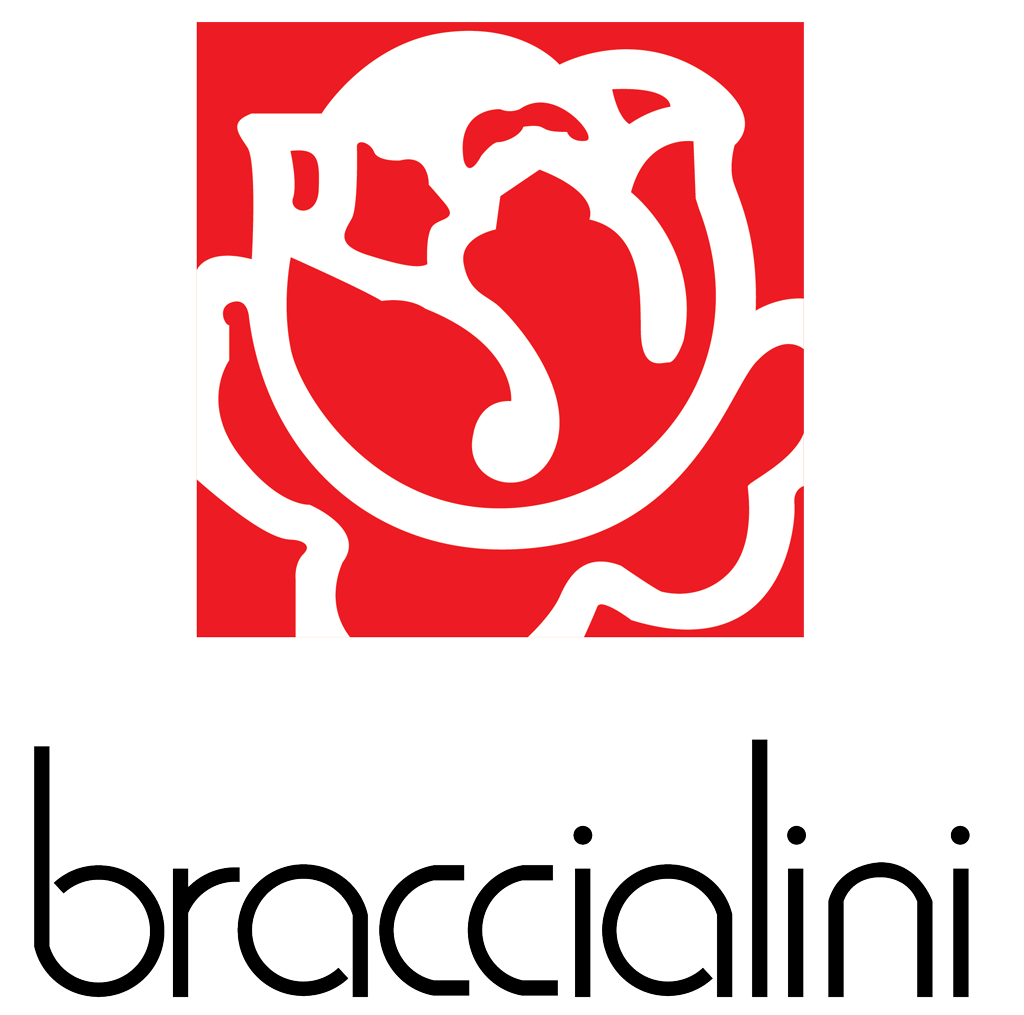 Il contorno bianco di una rosa al centro di un quadrato rosso, con la parola 