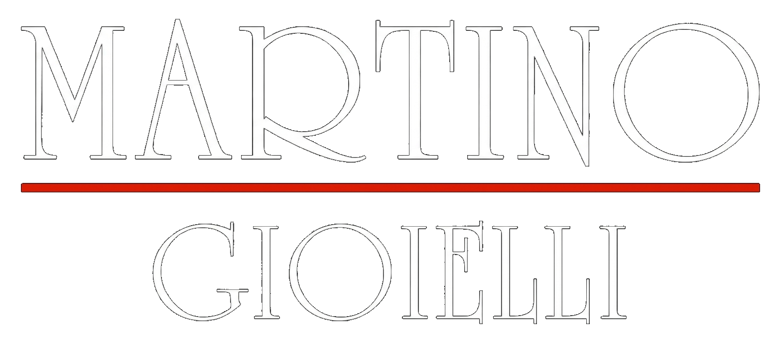 Logo per Martino Gioielli con il nome del marchio in caratteri bianchi con grazie, separati da una sottile linea orizzontale marrone.