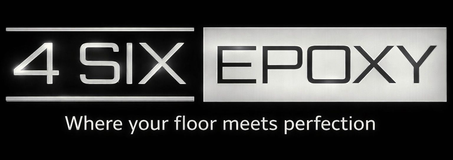4 Six Epoxy logo with the tagline &ldquo;Where your floor meets perfection&rdquo; on a black background