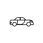 A black and white drawing of a car on a white background.