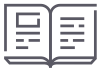 A line drawing of an open book with lines on it.