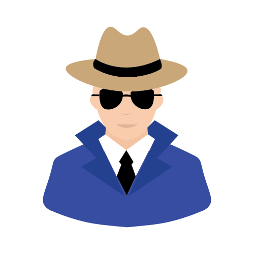 A man in a hat and sunglasses is wearing a blue coat and tie.