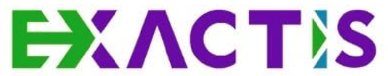 Green and purple text that says exactis on a white background