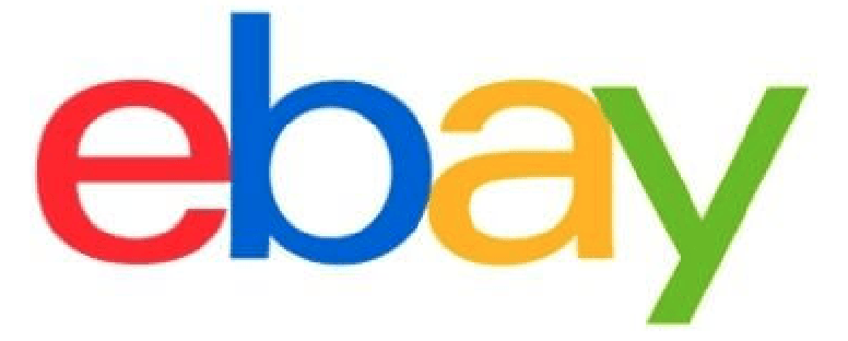 A colorful ebay logo on a white background