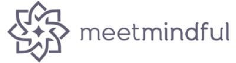 A logo for a company called meetmindful with a flower in the middle.