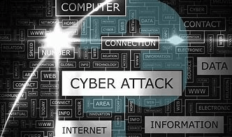 A computer screen with the words cyber attack written on it