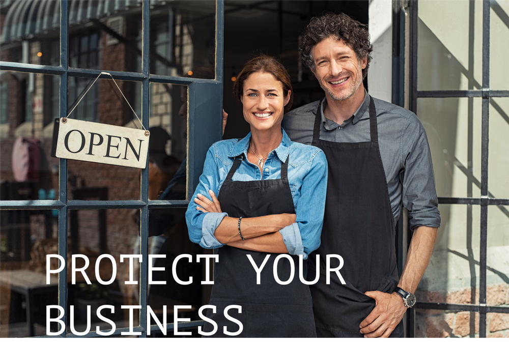 A man and a woman are standing in front of a store with an open sign.