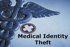 A caduceus with a snake around it and the words `` medical identity theft '' below it.