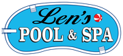 Len's Pool & Spa logo in blue and white with red accents