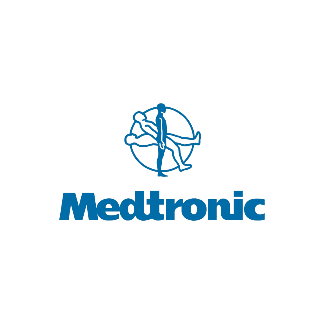A medtronic logo with a silhouette of a person in a circle.