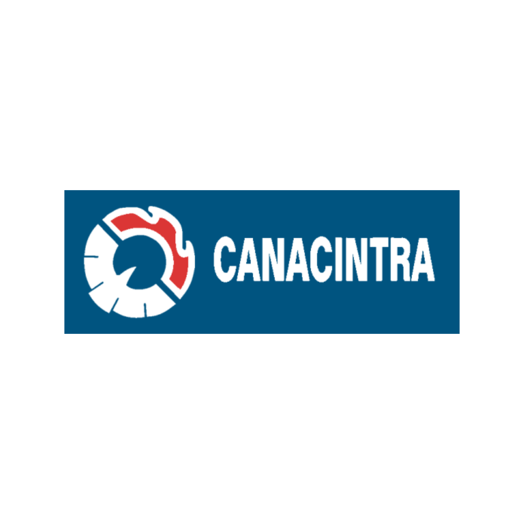 A blue and white canacintra logo on a white background