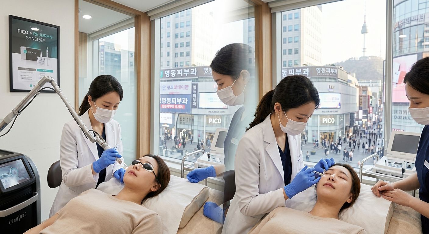 A Korean dermatologist performs Pico laser and Rejuran treatments in a Myeongdong clinic.