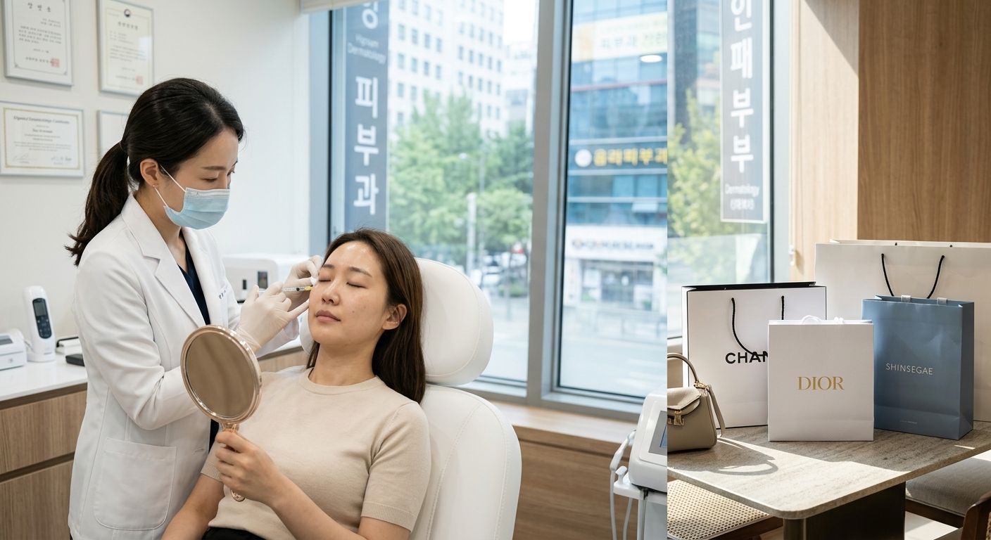A Korean dermatologist performs a quick injectable treatment for a patient shopping in Seoul.