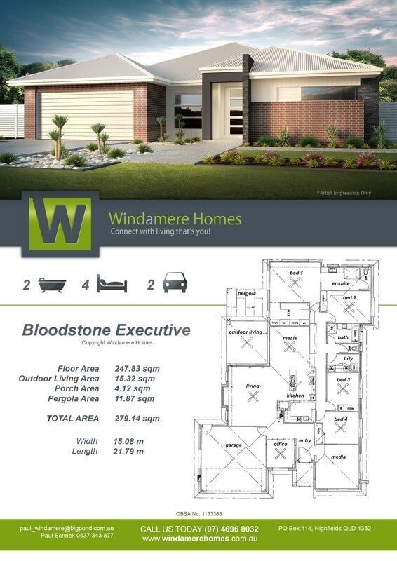 Bloodstone Executive Floor Plan — Windamere Homes in Highfields, QLD