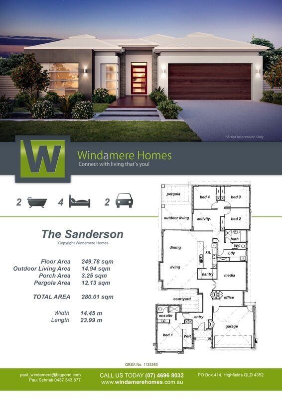 The Sanderson Floor Plan — Windamere Homes in Highfields, QLD