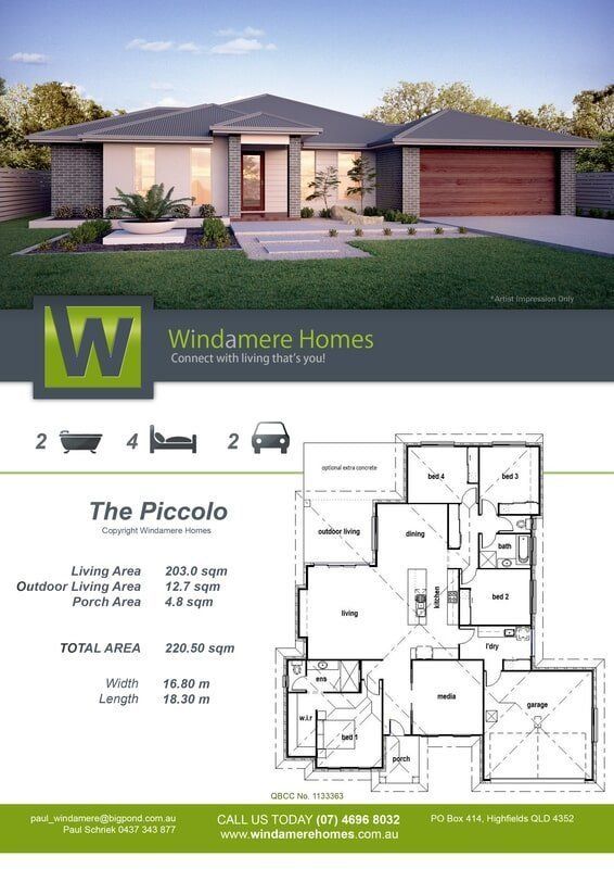 The Piccolo Floor Plan — Windamere Homes in Highfields, QLD
