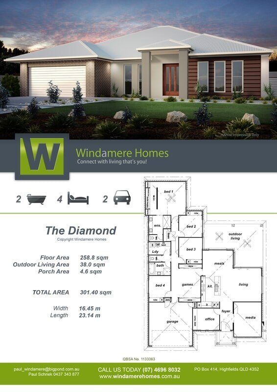 The Diamond Floor Plan — Windamere Homes in Highfields, QLD